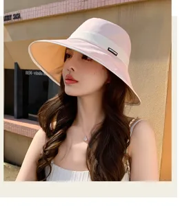 Wide brim sun protection bucket hat for women summer stylish pink outdoor anti UV beach cap