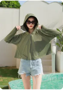 Femme legere sweat a capuche de protection solaire vert olive anti-UV veste d'ete respirante