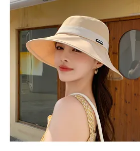 Stylish wide brim bucket hat for women summer sun protection beach cap uv blocking hat
