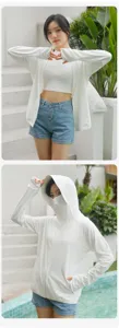 Ice silk sun protection jacket with hood, breathable UV protection outdoor summer wear.
