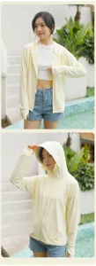 Women's ice silk sun protection hoodie summer lightweight breathable anti-UV hooded jacket coat