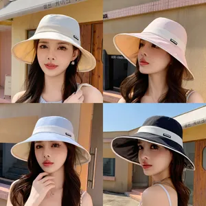 Women wide brim bucket hat summer outdoor UV protection sunshade basin hat 4 colors