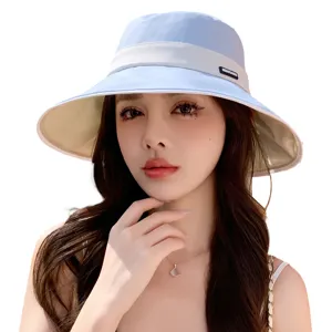Wide brim bucket hat for women summer sun protection stylish casual fashion beach cap