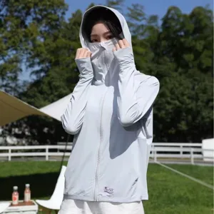 Unisex Ice Silk Sun Protection Clothing Long Sleeve Hooded Anti UV Breathable Lightweight Outdoor Sports Jacket Top
