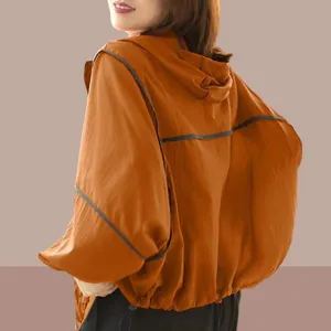 Damen Sonnenschutzjacke Leicht Kapuzen Sommer Oberbekleidung Locker Fledermausärmel Reißverschluss Top Einfarbig Lässig Mode Mantel