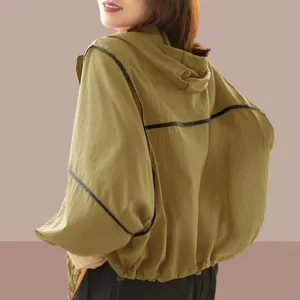Leichte Kapuze Sonnenschutzjacke für Damen Sommer Lässige Lose Kurze Outdoor Mantel