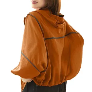 Leichte Damen Kapuzen-Sonnenschutzjacke, lose lässige Fledermausärmel kurze Oberbekleidung