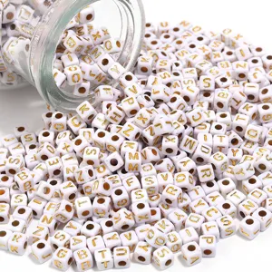 Acrylic Square White Background Gold Letter Loose Beads DIY Bracelet Apparel Accessories