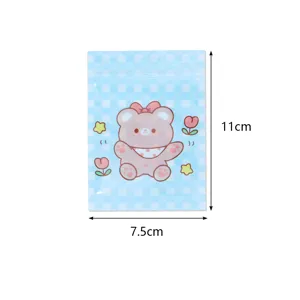 Cute blue checkered self-sealing plastic packaging bag with cartoon bear design, 7.5x11cm.