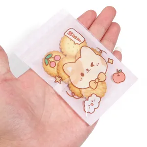 Cute cartoon cat plastic ziplock bag pink grid kawaii packaging pouch for small items gifts