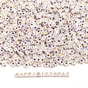 100pcs acrylic square white gold letter beads for DIY handmade bracelet jewelry making.