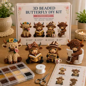 3D beaded DIY kit with cute animal ornaments, handmade craft set for creative gifts.