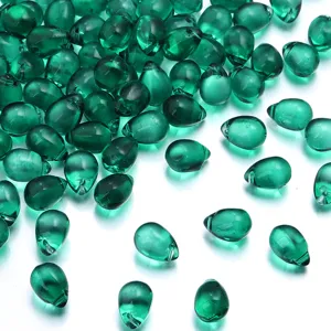 Cuentas sueltas de cristal de lágrima de vidrio verde para joyería DIY hecha a mano