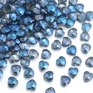 Blue crystal heart beads faceted glass loose beads for DIY handmade jewelry bracelets necklaces