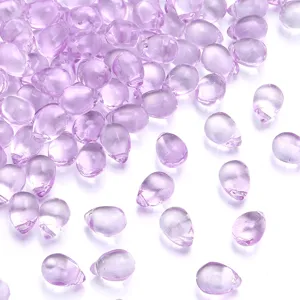 Cuentas de gota de vidrio morado claro, colgantes de cristal transparente para joyería de bricolaje.