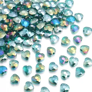 Iridescent glass heart crystal beads faceted loose beads for DIY handmade jewelry making accessories.