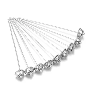 Silver alloy flower head pins for DIY jewelry making, detailed handmade accessory.