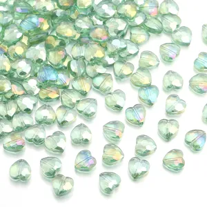 Iridescent glass crystal heart beads, faceted loose beads for DIY jewelry making detail.