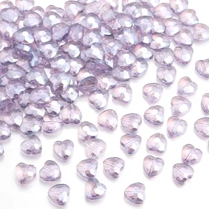 Faceted purple crystal heart loose beads for DIY handmade necklaces and bracelets.