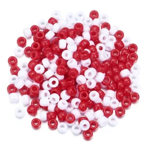 Perles tonneau acrylique grand trou DIY bracelet bijoux fournitures rouge et blanc mélangé
