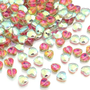 Iridescent glass crystal heart beads faceted loose beads for DIY handmade jewelry accessories