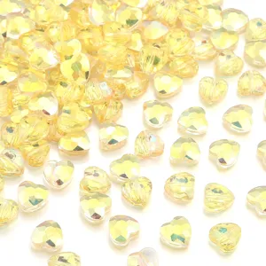 Iridescent glass crystal heart beads faceted peach loose beads detail for handmade DIY jewelry