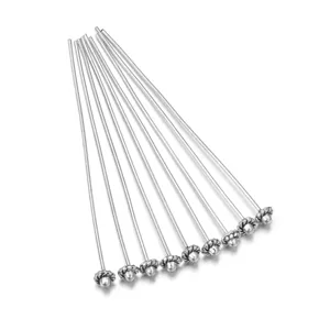 Metal flower head ball pins detail, silver electroplated DIY jewelry making accessories.