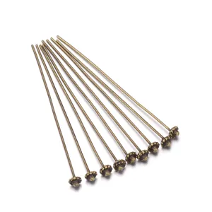 Bronze alloy flower head DIY jewelry pins, metal craft beading headpins, handmade accessory.