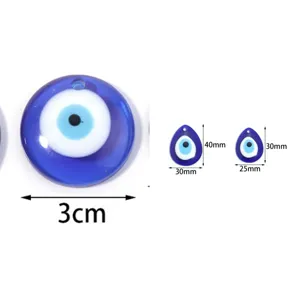 Blauwe boze oog hars hangers, ronde en druppelvormige DIY sieraden accessoires.