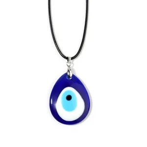 Ketting met Druppel Boze Oog Hanger en Zwarte Koord Blauw Turks Amulet Sieraad Accessoire