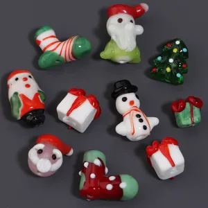 Perles de verre de Noël, Père Noël bonhomme de neige sapin cadeaux, accessoires de bijoux DIY.