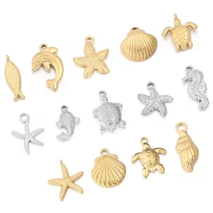 Stainless steel marine animal pendants set in gold and silver, ideal for DIY jewelry making.