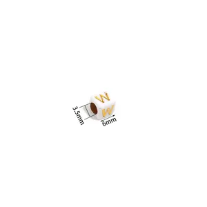 Acrylic square white gold letter bead detail view showing 3.5mm and 6mm dimensions for DIY jewelry.
