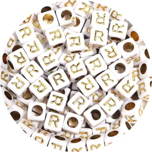 Acrylic square white gold letter R beads DIY handmade bracelet jewelry accessories