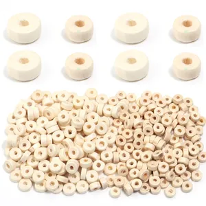 Perles d'espacement en bois naturel en vrac pour fabrication de bijoux bracelet rond plat.