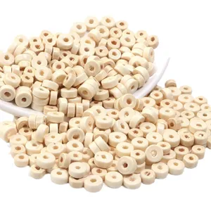 Perles d'espacement en bois naturel perles en vrac rondes plates pour la fabrication de bijoux DIY.