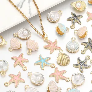 Pendentifs en Alliage Émail Élément Océan Coquille Étoile de Mer Perle Artificielle Strass Pendentif pour Fabrication de Bijoux DIY Bracelet Collier Accessoires