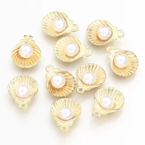 Breloques perle coquillage dore pour fabrication de bijoux DIY, pendentifs colliers et bracelets.