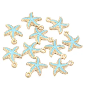 Pendentifs étoile de mer en alliage doré avec émail bleu pour la création de bijoux DIY.