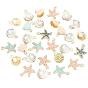 Ensemble de pendentifs marins en émail d'alliage, coquillage perlé et étoile de mer DIY.