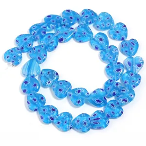 Blue heart millefiori glass beads DIY jewelry making spacing beads charm bracelet accessory