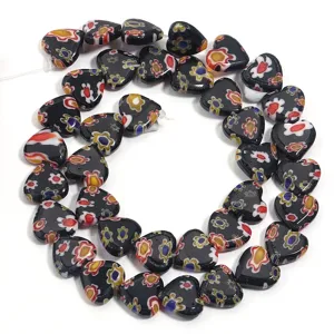 Heart-shaped millefiori glass beads colorful floral spacer beads diy jewelry making accessories