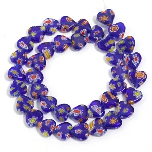 Blue Millefiori Glass Heart Beads DIY Bracelet Jewelry Making Accessories Craft Supplies