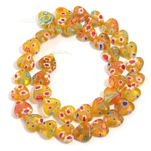 Colorful Millefiori Glass Heart Beads DIY Bracelet Necklace Jewelry Making Accessories