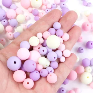 Colorful DIY round beads soft touch acrylic silicone crafting accessories beads set 100pcs