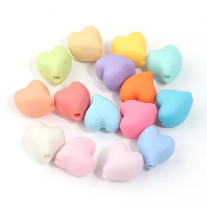 Colorful heart acrylic rubber paint loose beads for DIY handmade bracelets necklaces.