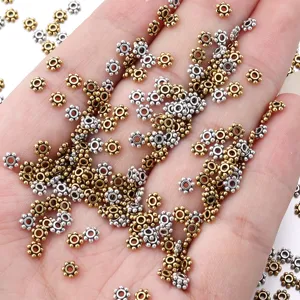 Perline distanziatrici a fiore in lega retrò per creazione di gioielli fai da te argento oro.