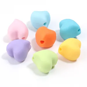 Colorful asymmetric heart loose beads with soft rubber touch paint for DIY jewelry making accessories.