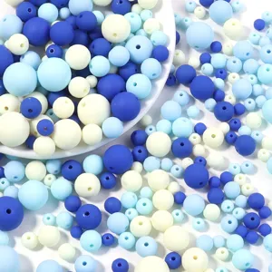 Bulk silicone acrylic round beads assorted sizes blue white DIY jewelry making craft supply accessories