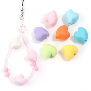 Colorful heart-shaped rubber feel acrylic loose beads for DIY handmade bracelets necklaces crafts